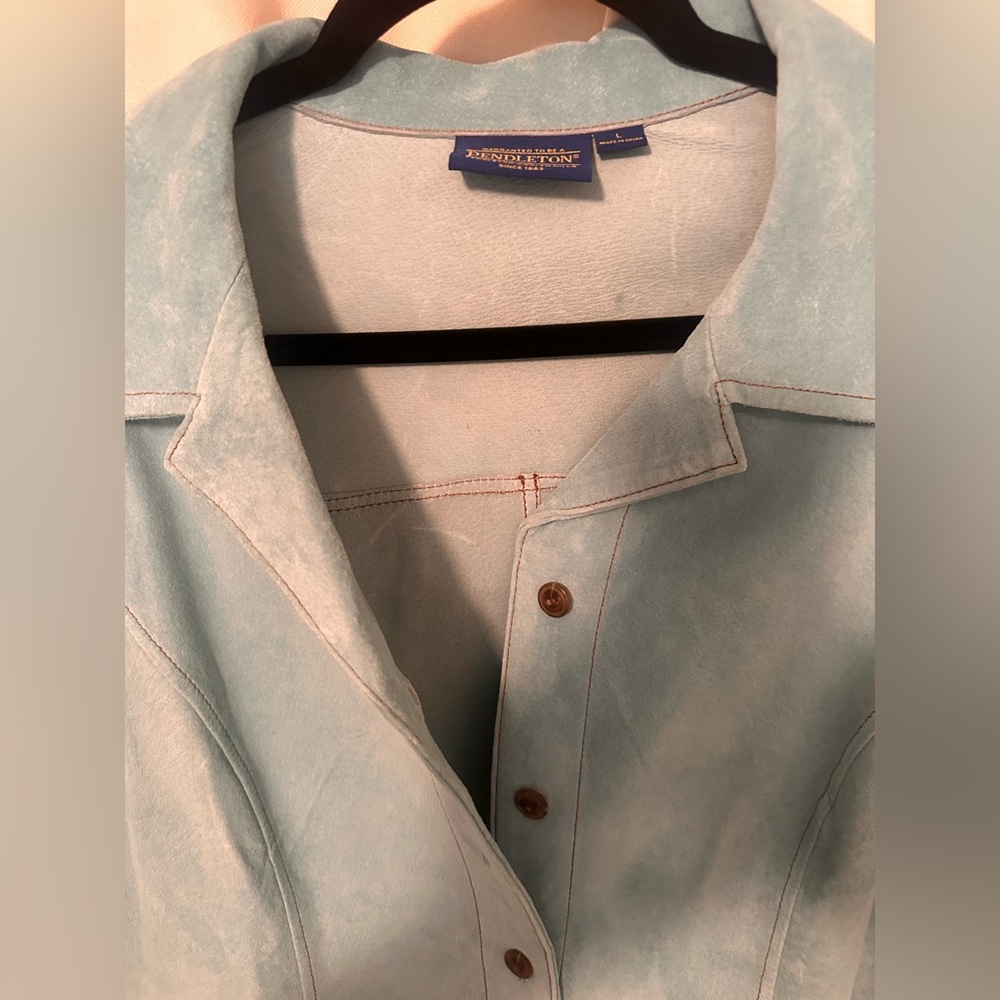 Pendleton Leather Button Down Shirt Jacket In Lig… - image 3